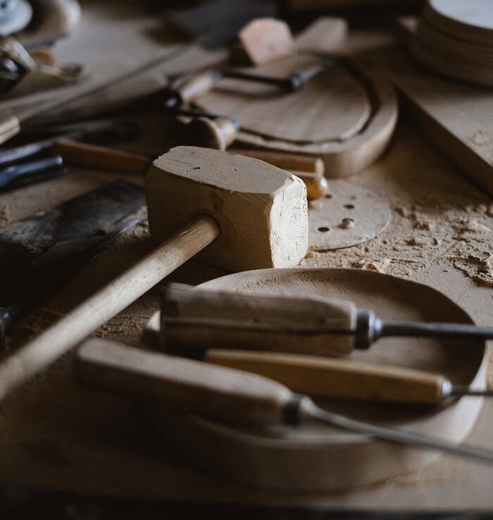 Carpentry with professionals tools on table